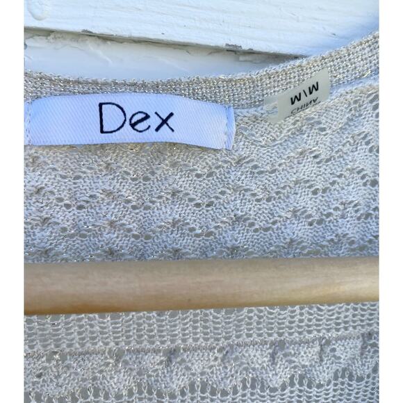 DEX Cardigan Sweater Vest Womens M Beige Gold Fleck Knit Open Long Line - Picture 3 of 5